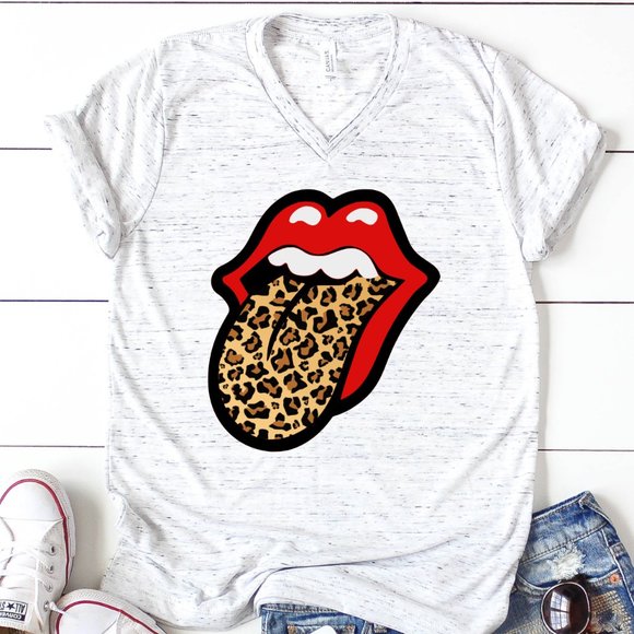 Emi Sues Clothing Co. Tops - Red Lips Leopard Tongue Bella Canvas T-Shirt New